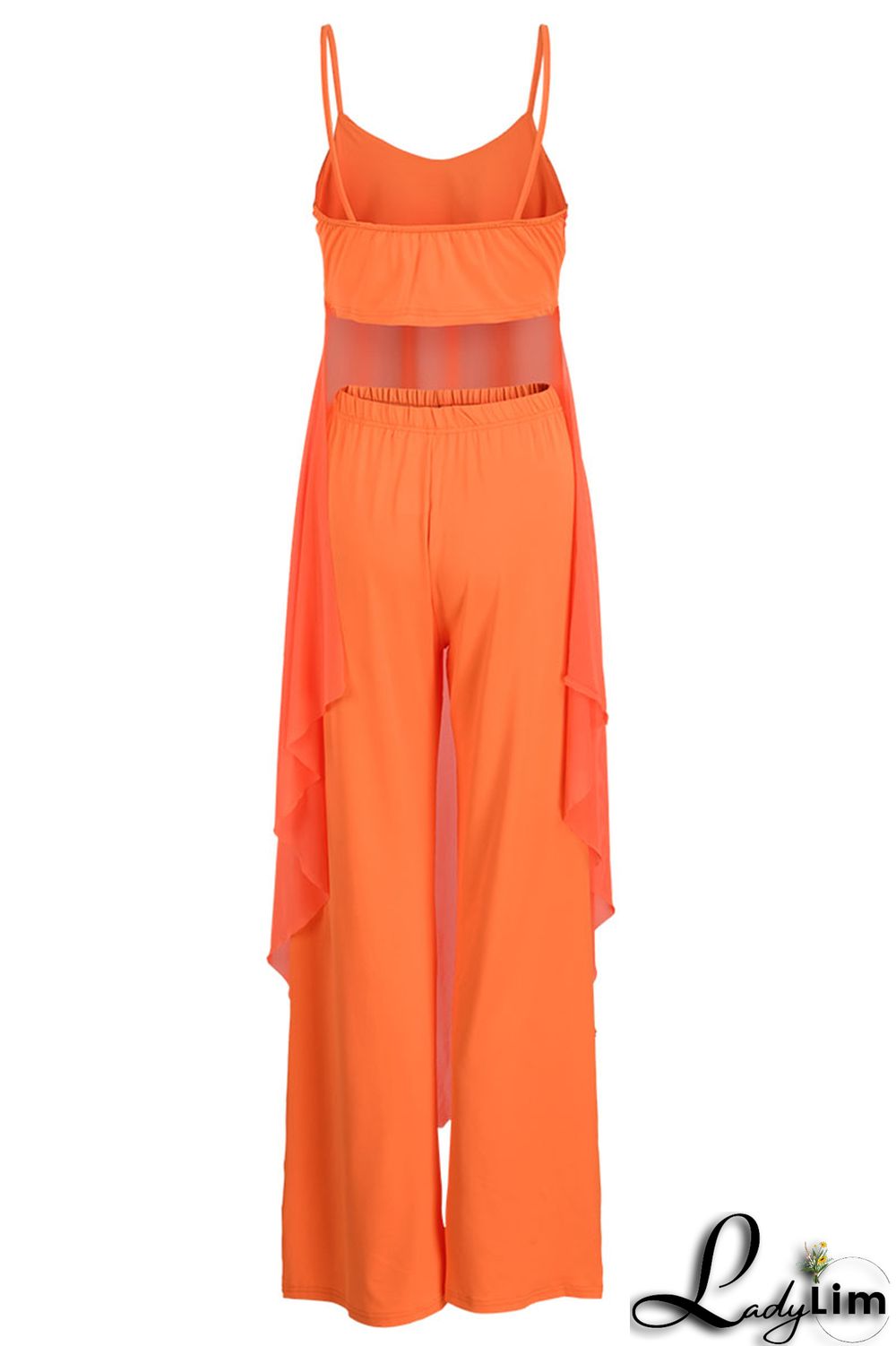 Tangerine Casual Solid Split Joint Asymmetrical Spaghetti Strap Sleeveless Two Pieces