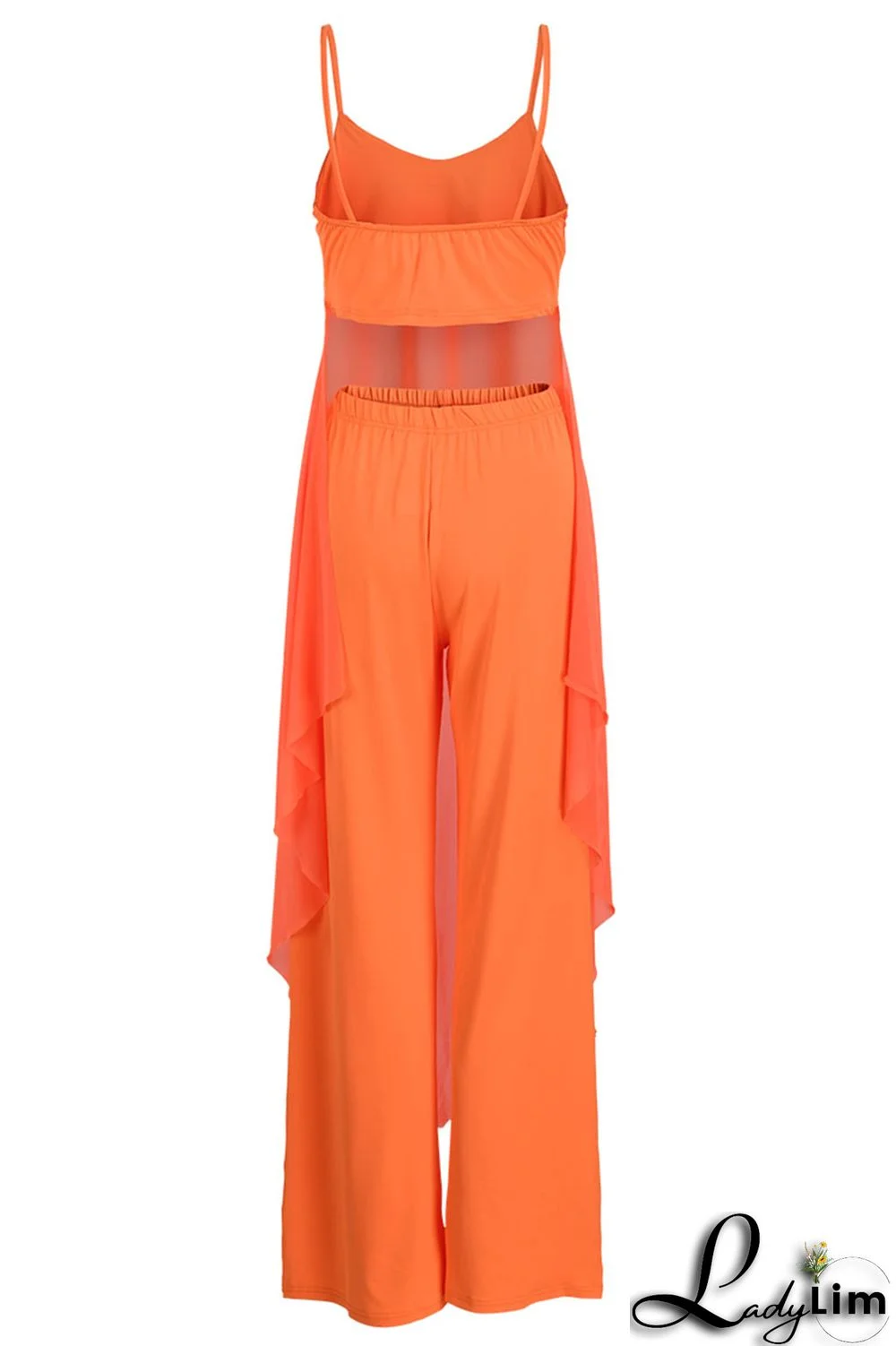 Tangerine Casual Solid Split Joint Asymmetrical Spaghetti Strap Sleeveless Two Pieces