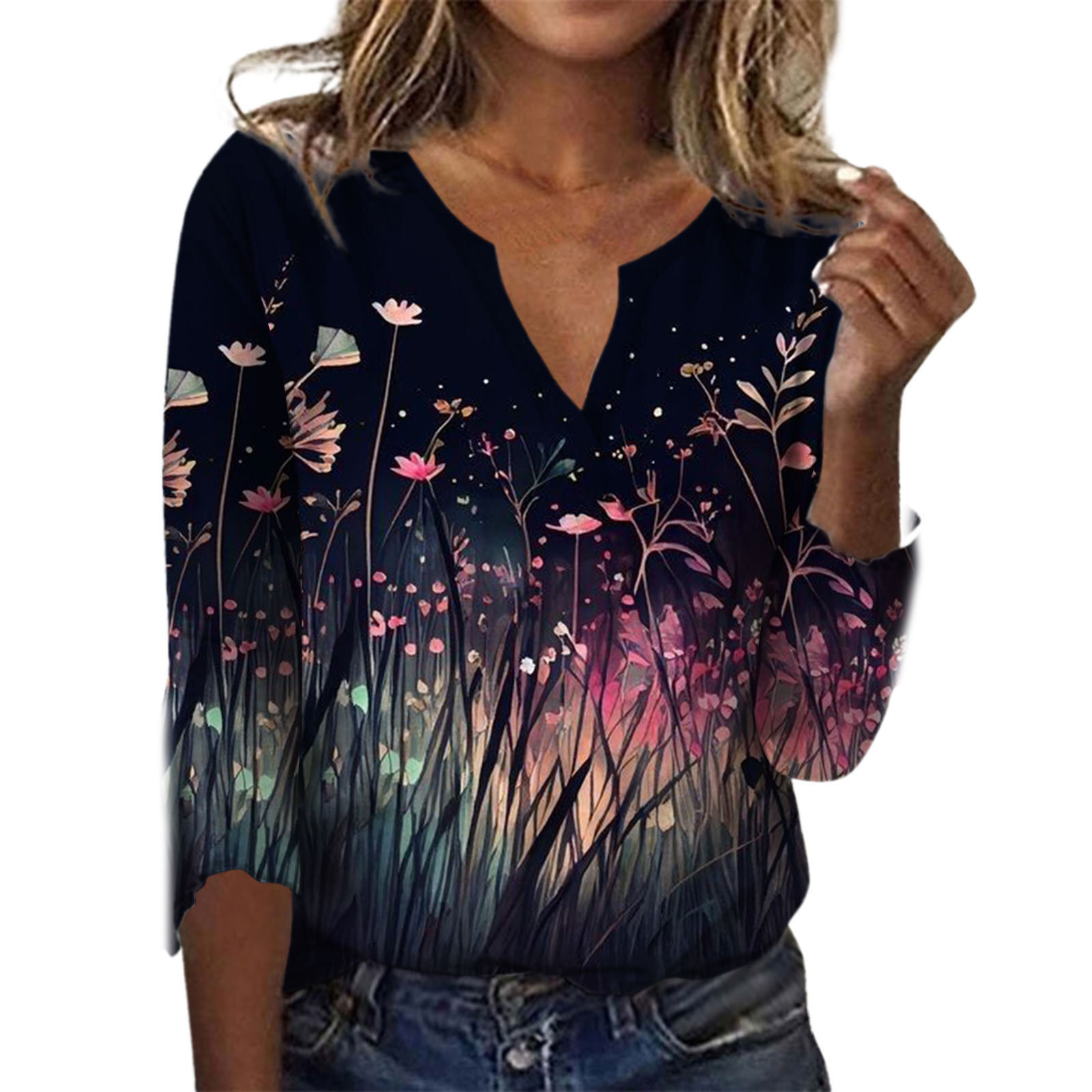 Mature Women Fashion Loose Summer Printed Top