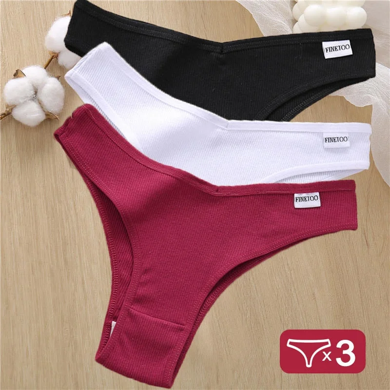 3PCS/Set Cotton Panties Lingerie Women Underwear Sexy Briefs Female Underpants Pantys Thong Panties Bikini Solid Color Tangas