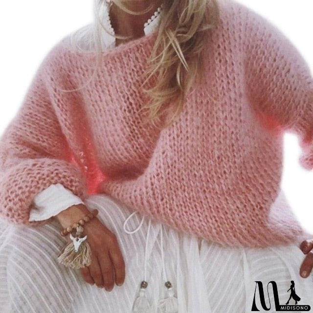 MidiSono - Lantern Long Sleeve Sweater Fluffy Mohair