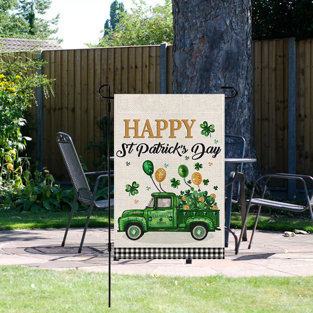 St. Patrick S Day Green Car Diamond Painting Garden Flag for Garden Patio Yard