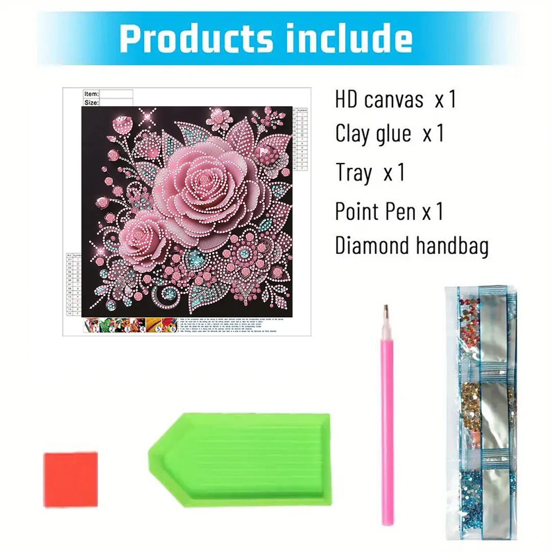 Rose Special Shaped 5D DIY Partial Drill Diamond Painting Kit Home Art 30x30cm
