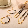Natural Black Stone Golden Bracelet Necklace