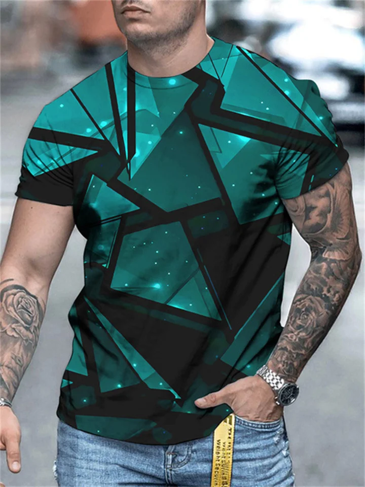 New 3D Floral Digital Printing Street Trend Men's Sports Short-sleeved T-shirt-Hoverseek