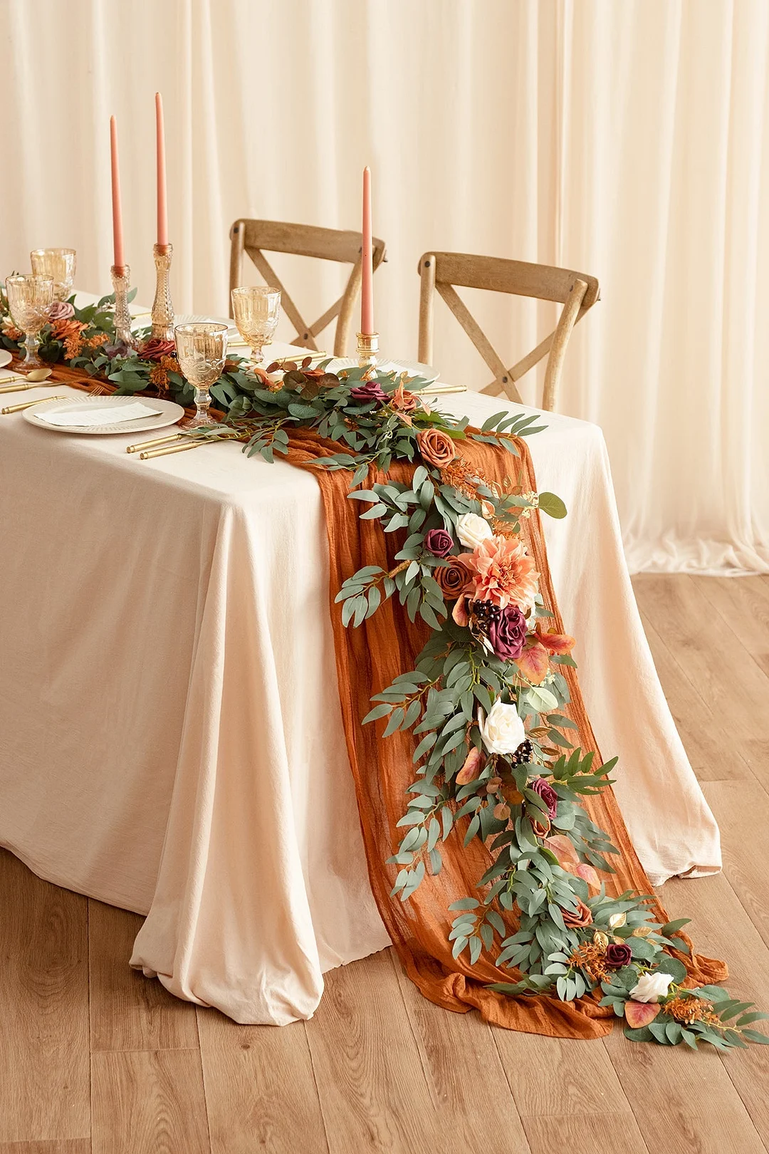 6ft Flower Garland in Sunset Terracotta
