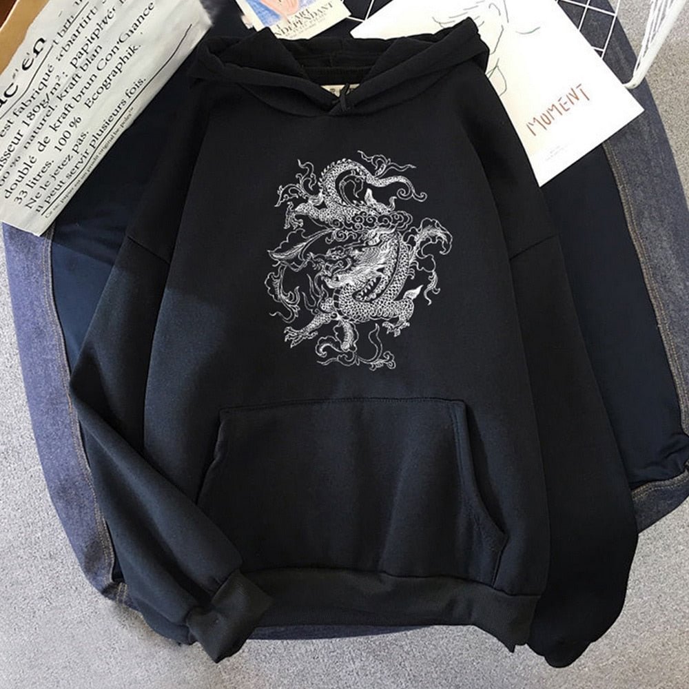 Gothic Dragon Print Hoodies Women Harajuku Vintage Hoodie Sweatshirt Oversized Streetwear Y2k Casual Winter Autumn Grunge Coat
