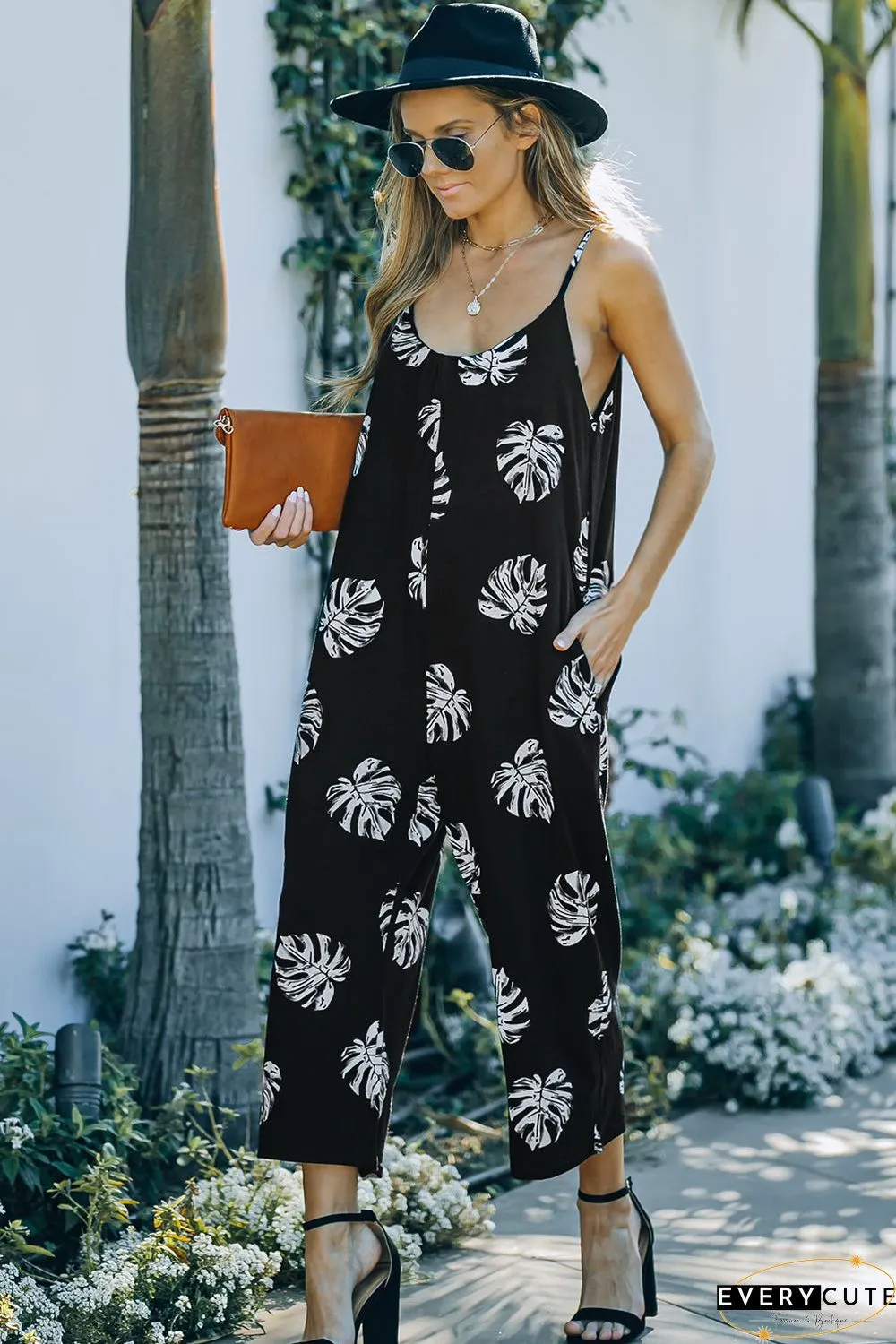 Print Spaghetti Strap Wide Leg Jumpsuit