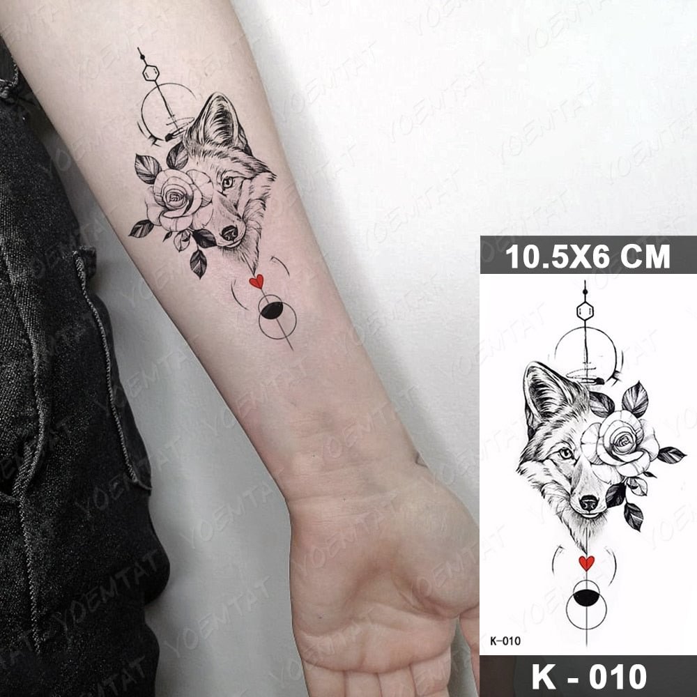 Waterproof Temporary Tattoo Sticker Geometry Black Wolf Fox Forest Moon Flower Flash Tatoo Fake Tatto For Body Art women Men