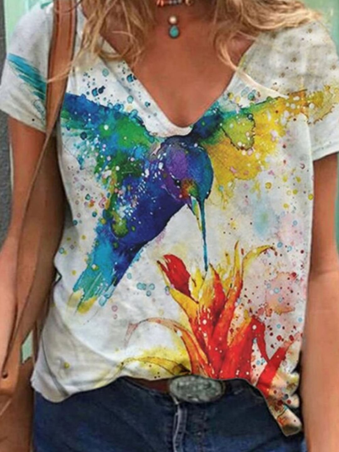 Casual Shift Short Sleeve V Neck T-shirt