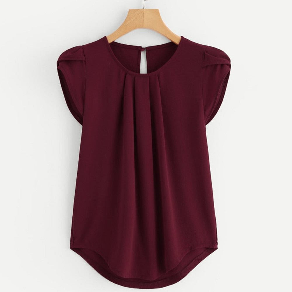 2019 Women Chiffon Solid Pure Basic Soft Red Blouses Tops Summer Top Casual Loose Short Sleeve Blouse Female Shirts Vest Blusa