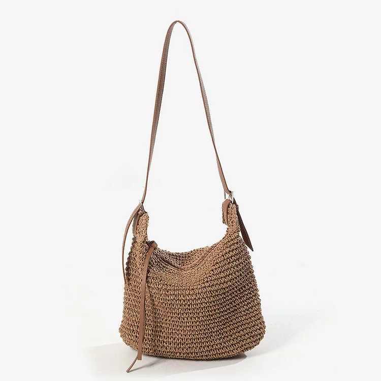 Women's Handwoven Straw Crossbody Bags – Boho Summer Beach Shoulder Bag with Adjustable Leather Strap