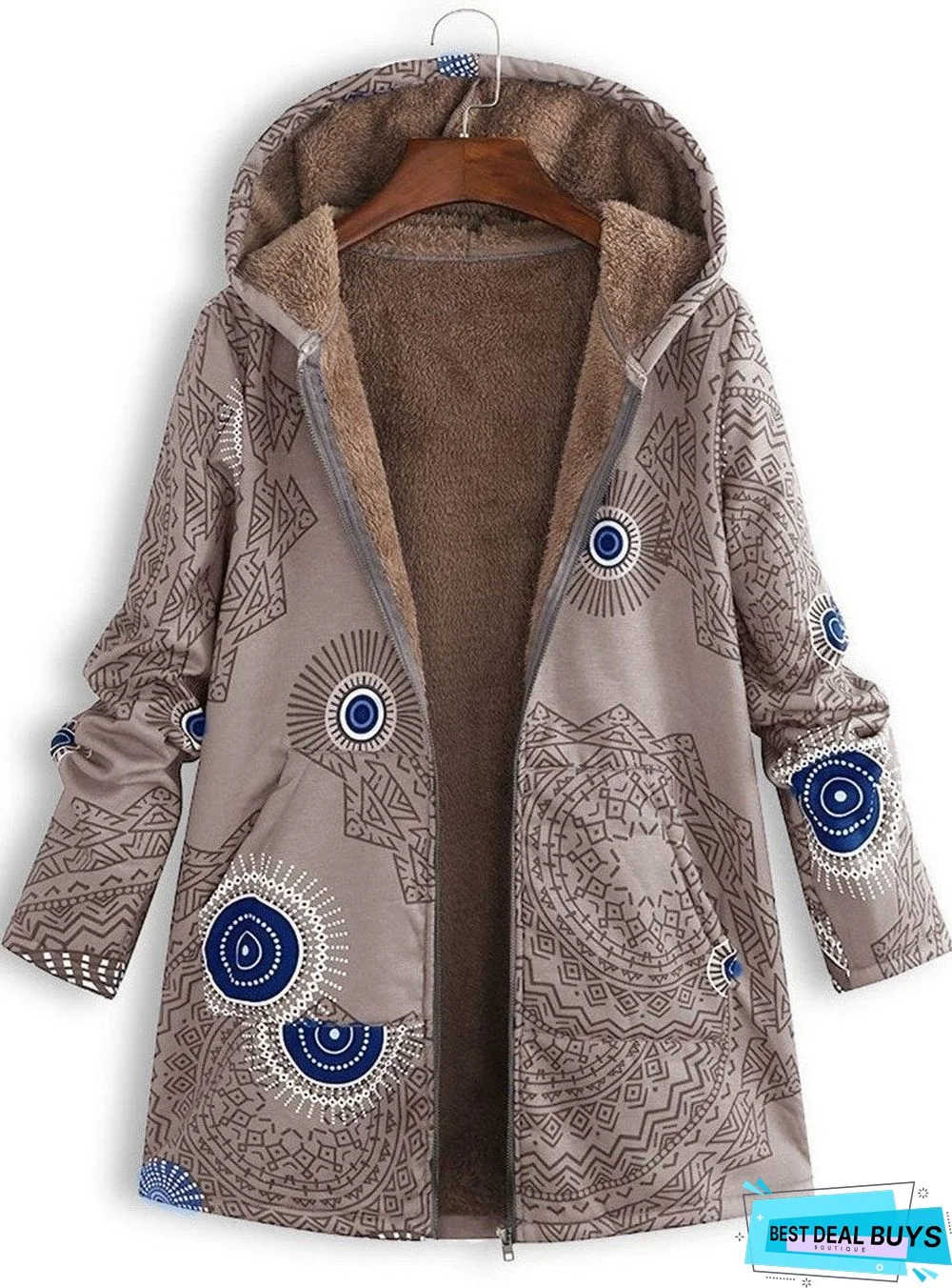 Hooded Abstract Print Coat