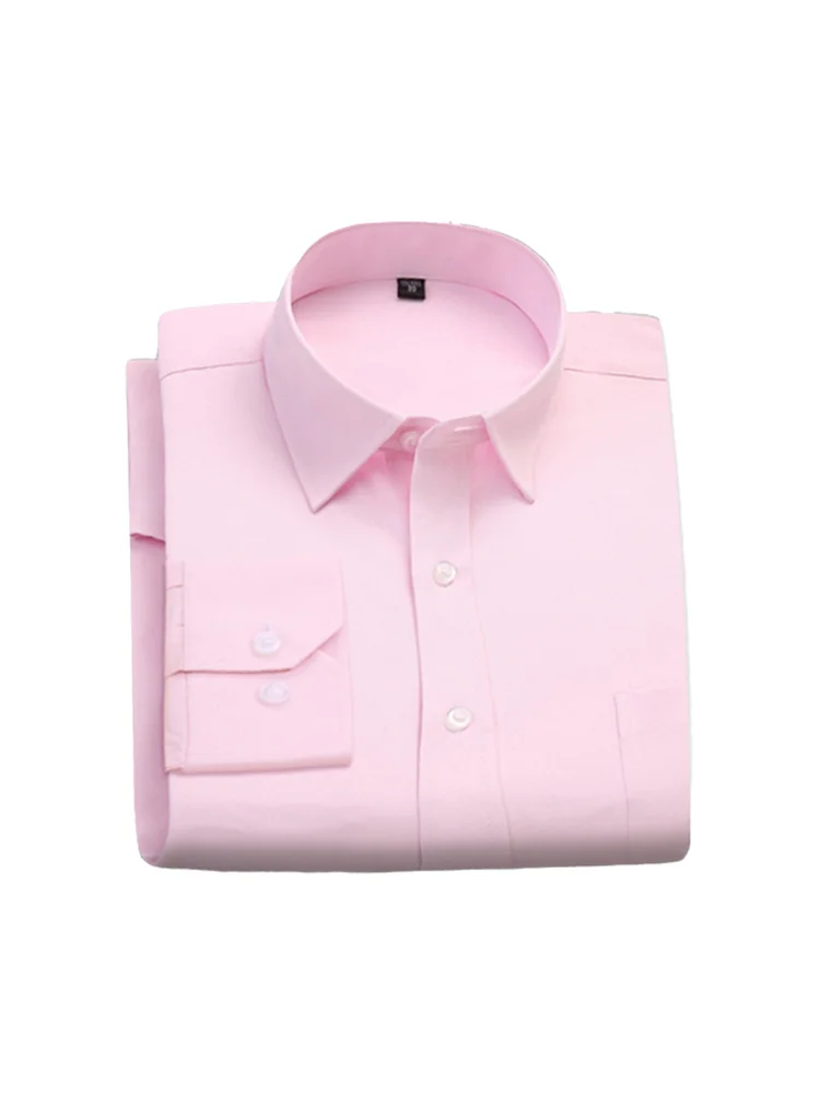 LiveZou Solid Pink Dress Shirt Stand Collar Button for Men 
