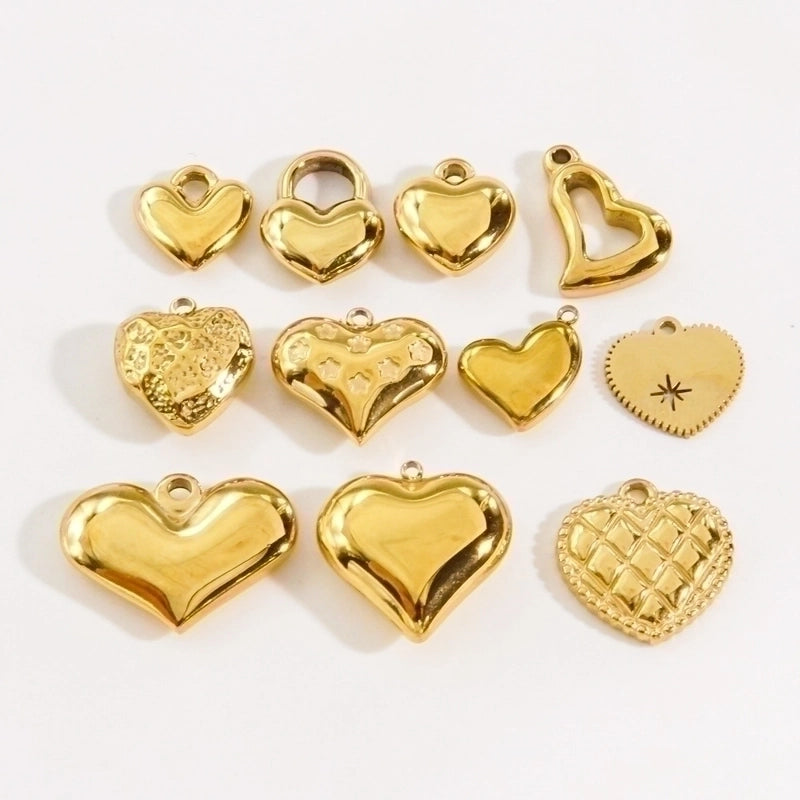 10 Pcs/Package 304 Stainless Steel 14K Gold Plated Heart Shape Pendant