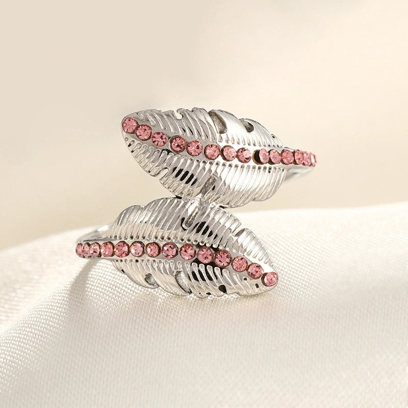 2 Pieces Modern Style Classic Style Geometric Leaf Heart Shape 304 Stainless Steel Zircon 18K Gold Plated Plating Open Rings