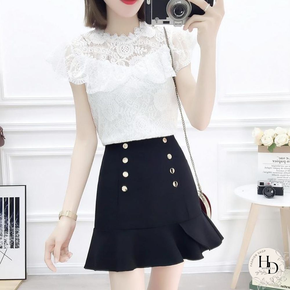 Sweet Lace Tee+Fishtail Skirt P15784