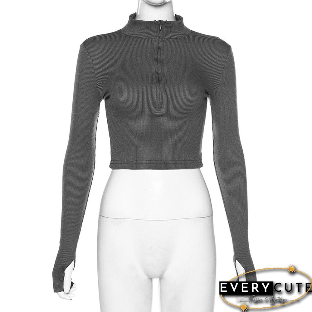 Year Final Title: Solid Color Casual T-Shirt Women Long Sleeves Turtleneck Crop Tops Sexy