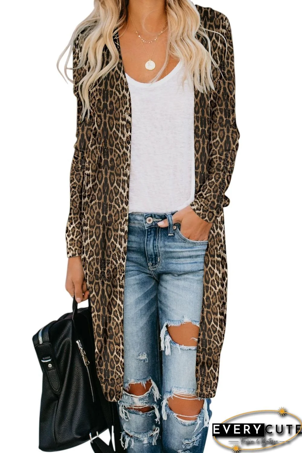 Brown Leopard Print Long Cardigan