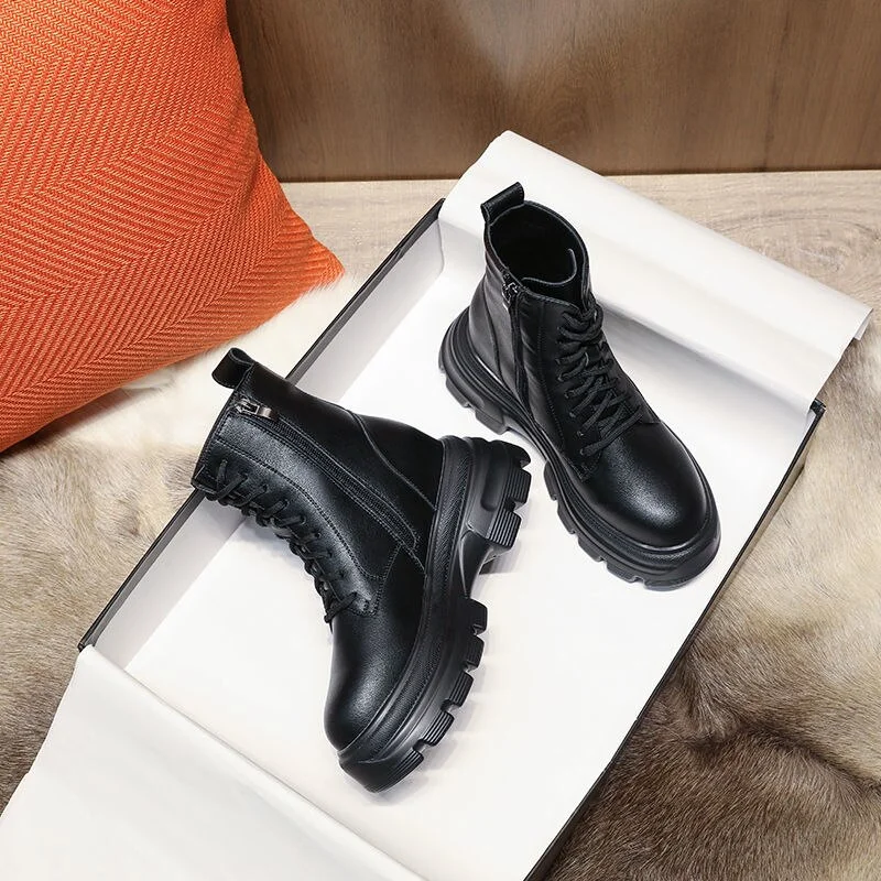 2021 Fashion Genuine Leather White Women's Boots Winter Plush Warm Cotton Boots Thick Bottom Comfortable Casual Platform Boots
