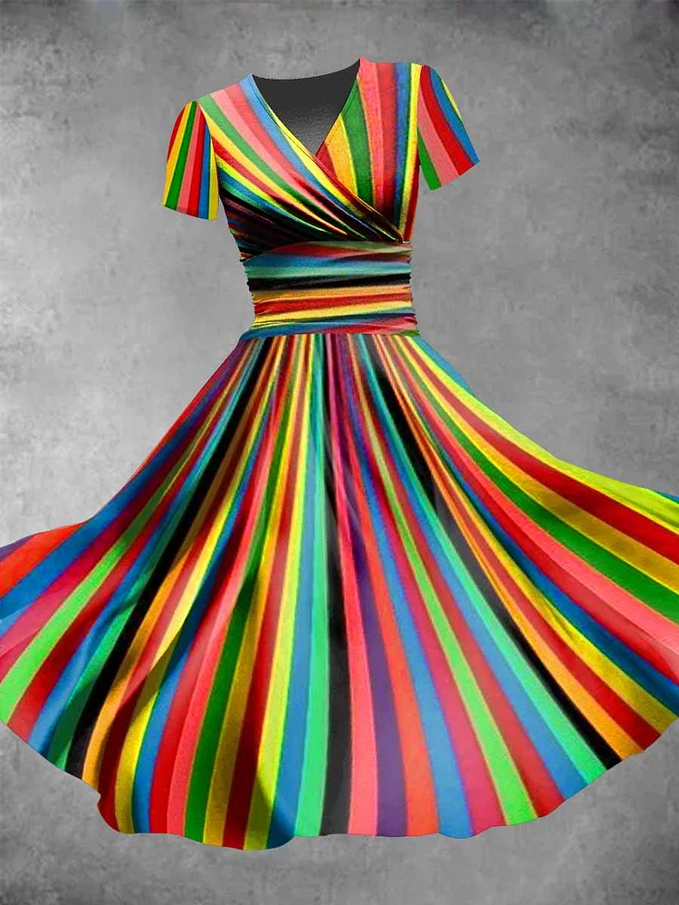 Women's Pride Day Rainbow Colored Stripes Print Maxi Dress