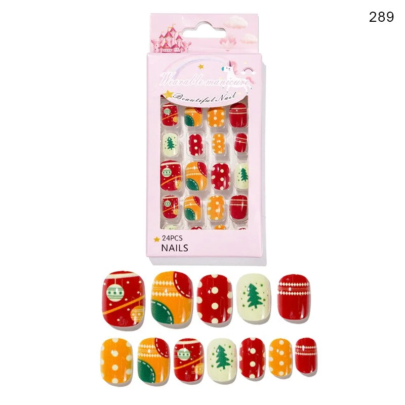 Christmas Child/adult Nails 24 Pieces of Wearable Finished Nails Cute Christmas Pattern Fake Nails Full Cover Nail Tips Xxl