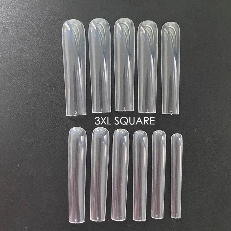 XXL Clear Square Full Cover Press On False Nail Tips Extra Long Nails Straight Shape False Tips UV Gel Manicure Tool Fake Finger-Nail Inspo
