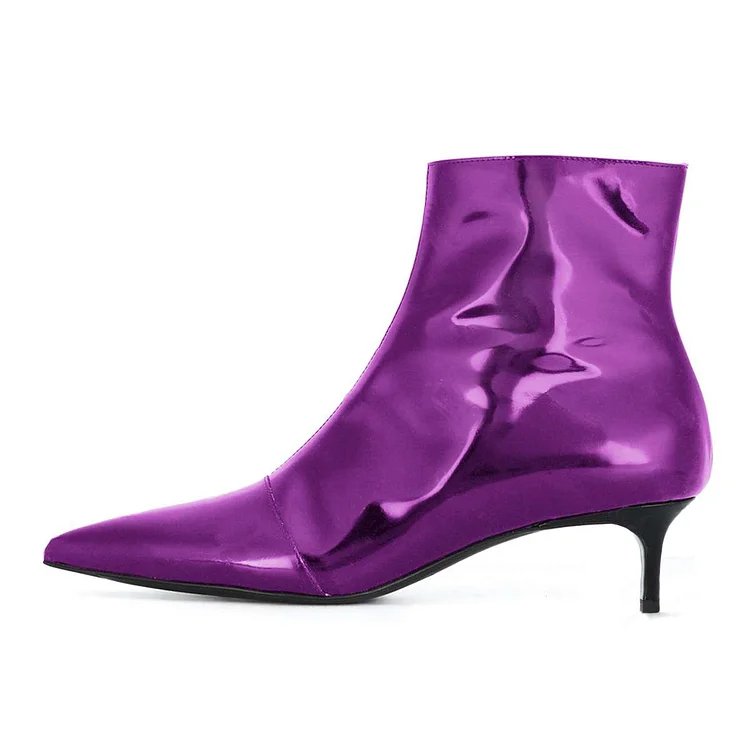 Purple Kitten Heel Ankle Boots|FSJshoes