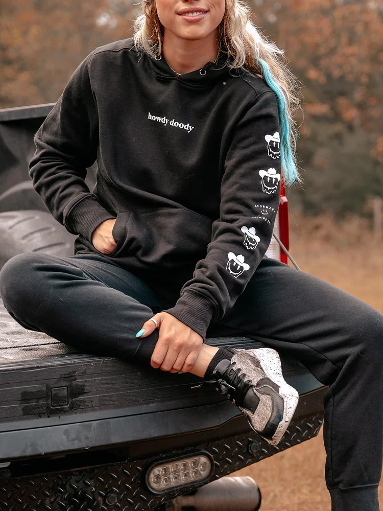 Black Art Print Round Neck Long Sleeve Sweatshirt