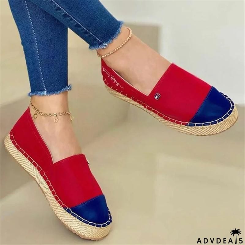 Casual Breathable Contrasting Low-Cut Flat Heel Canvas Loafers