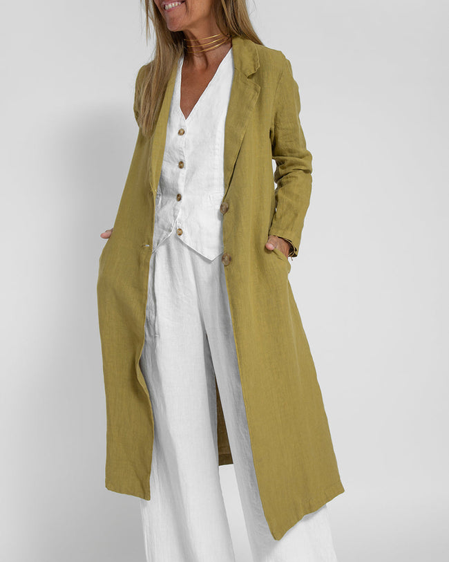 Casual Slim Fit Long Blazers Collar Jacket With Flap Pockets