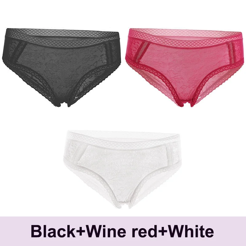 3PCS/Set Lace Panties Sexy Underwear Women's Panties Female Underpants  Floral Briefs For Woman Low-Rise Pantys Intimates M L XL