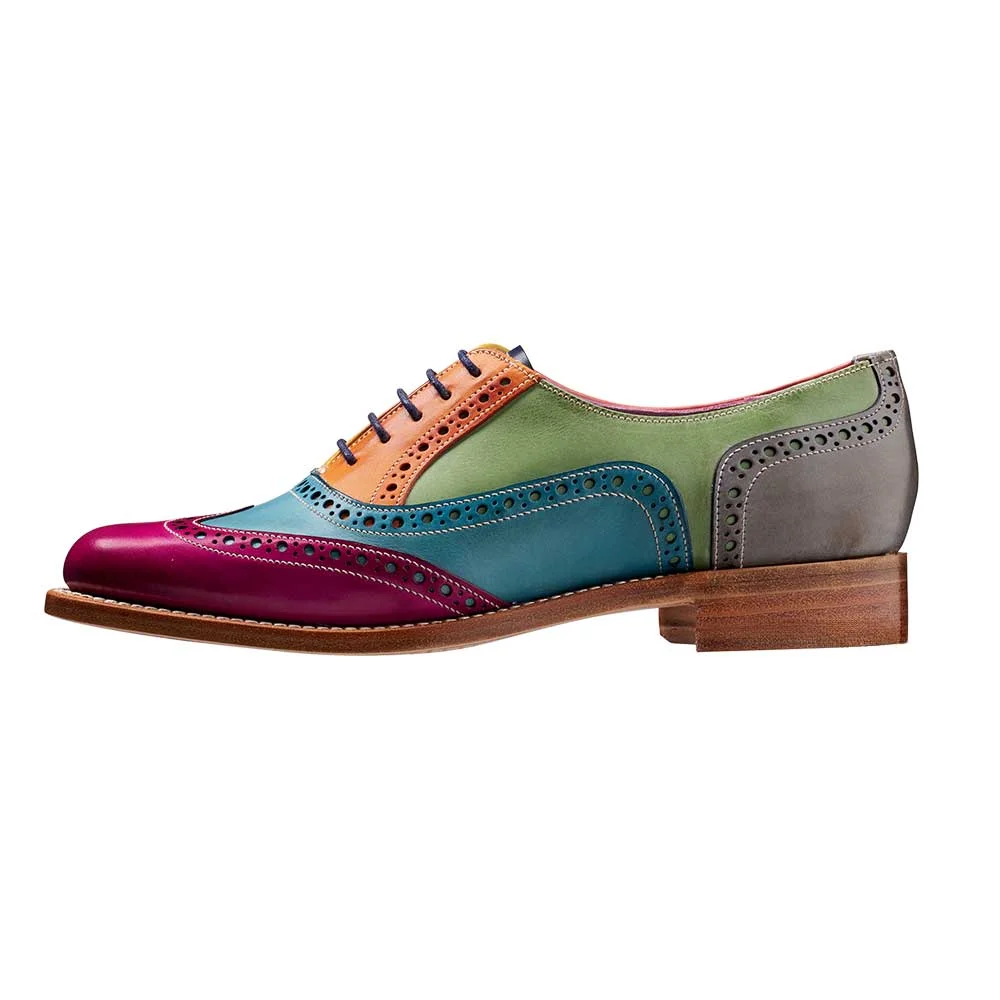 Multicolor Round Toe Vegan Leather Flat Lace Up Womens Oxfords