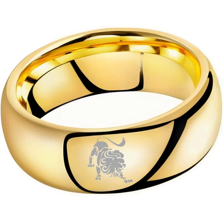 Womens Or Mens Leo Tungsten Carbide Wedding Rings Gold Domed Top Couples Bands 4MM 6MM 8MM