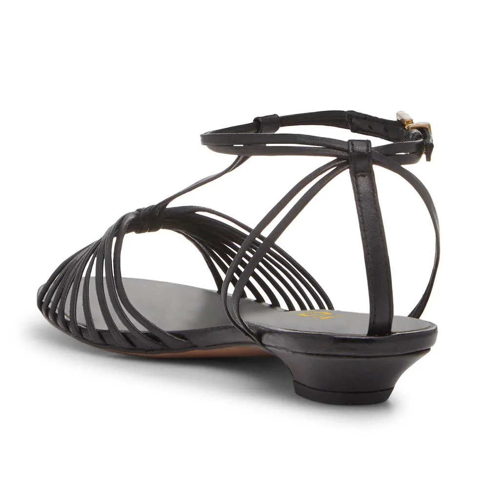 YDN Vegan Leather Open Round Toe Strap Heels Sandals in Black