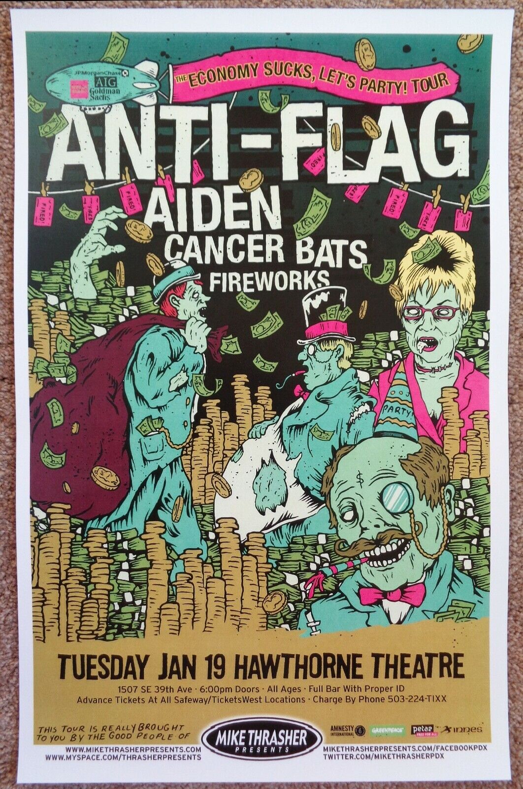 ANTI-FLAG 2010 Gig POSTER Portland Oregon Concert