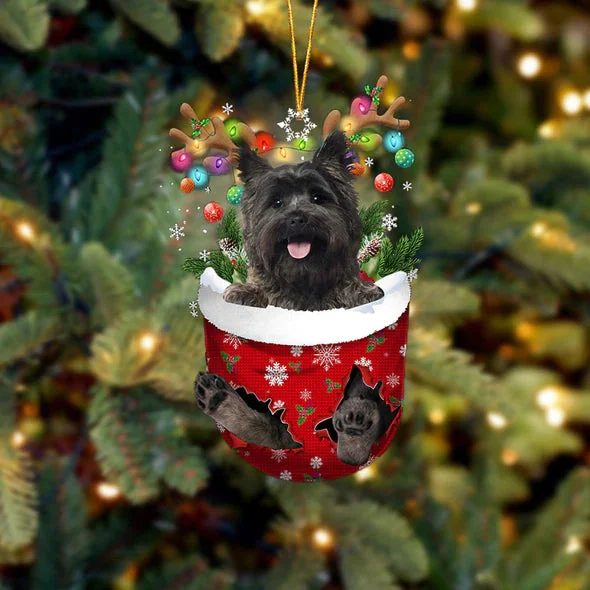 Cairn Terrier In Snow Pocket Christmas Ornament.