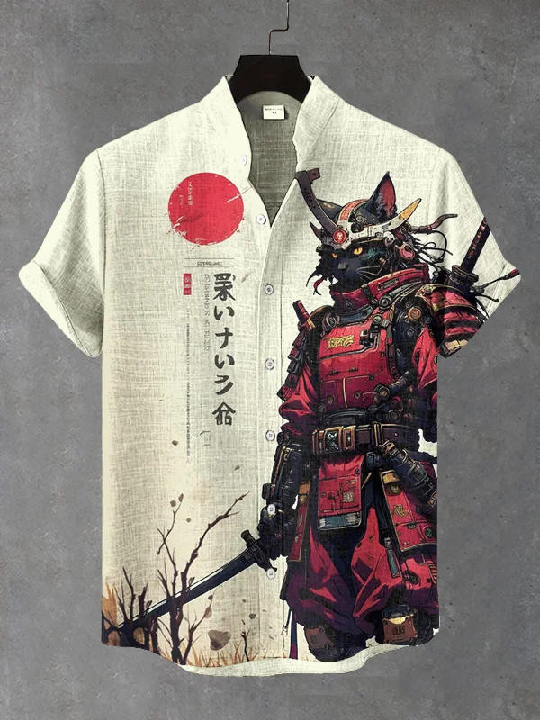 Men's Black Cat MechWarrior Cyber ​​Art Print Casual Shirt