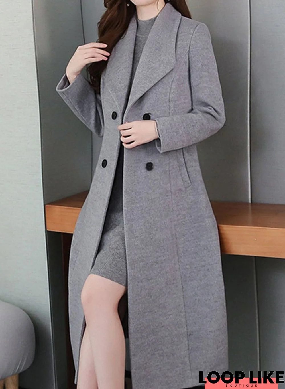 Women's Wool Coat Lapel Super Long Coat