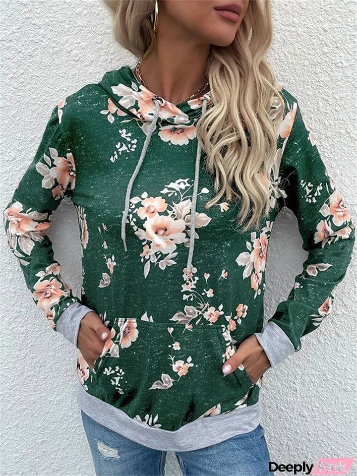 Women's Casual Comfort Floral Print Long Sleeve Hoodies