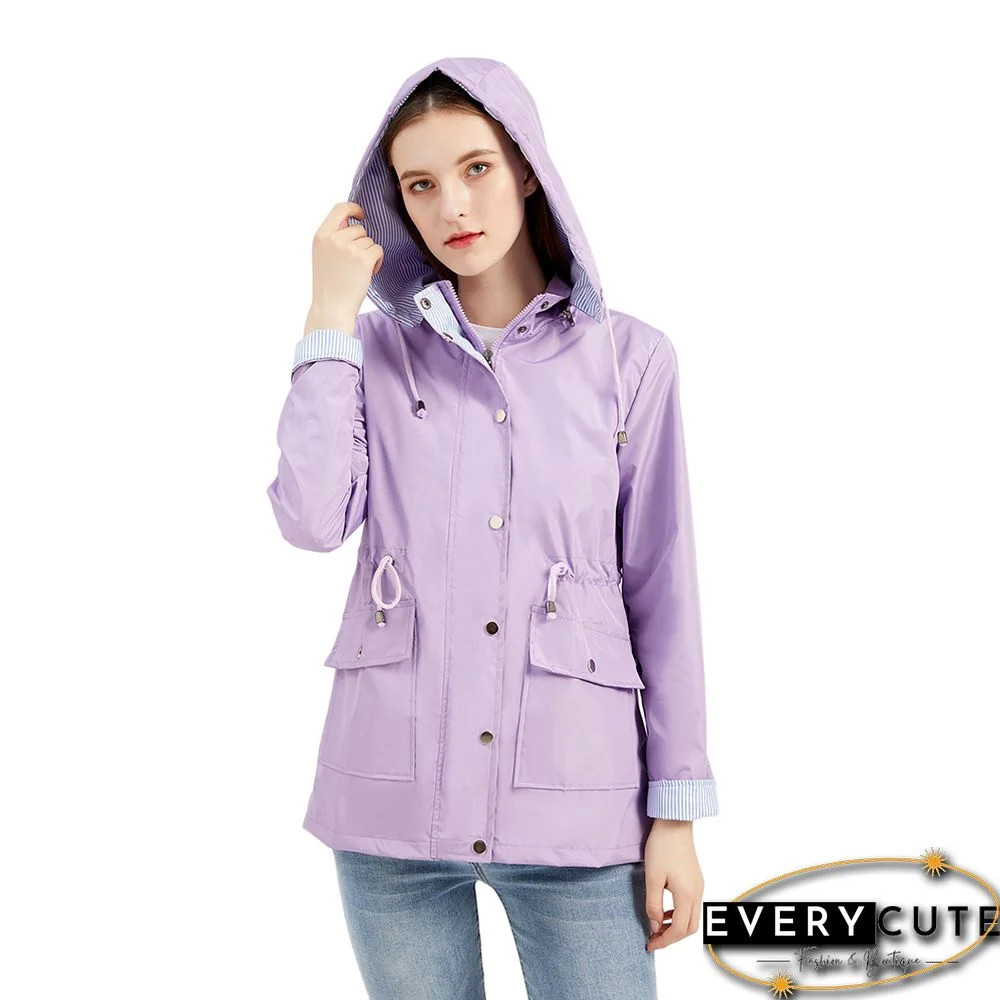 Light Purple Hooded Detachable Windproof Plus Size Windbreaker