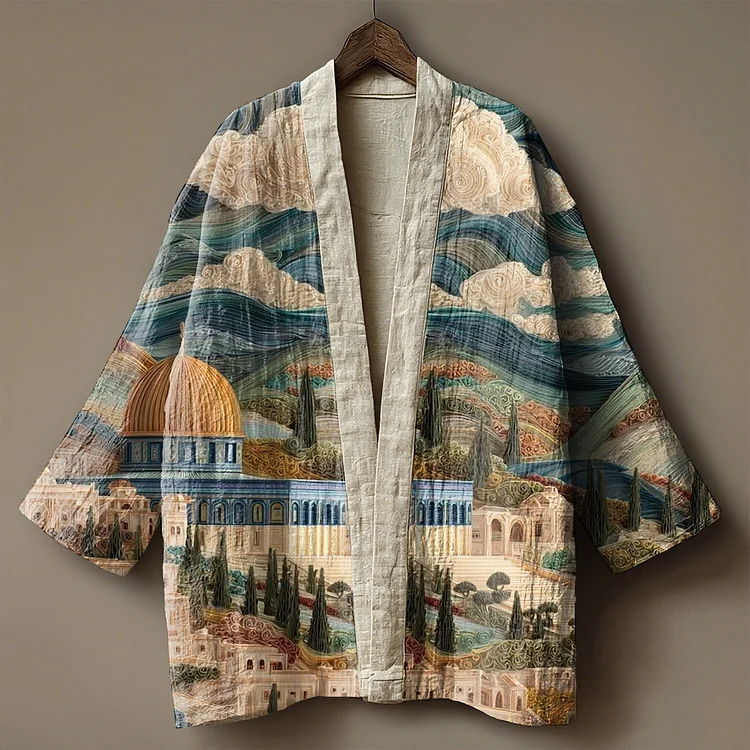Japanese Art Print Linen Kimono Cardigan