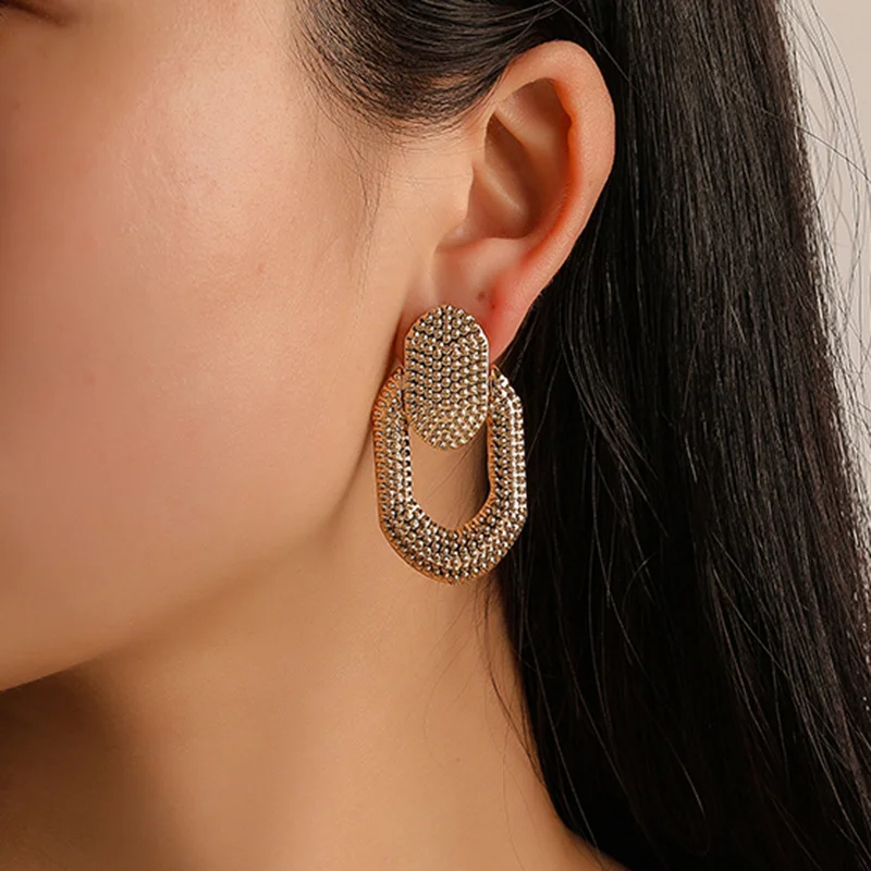 Vintage Exaggerated Metal Frosted Embossed Drop Earrings