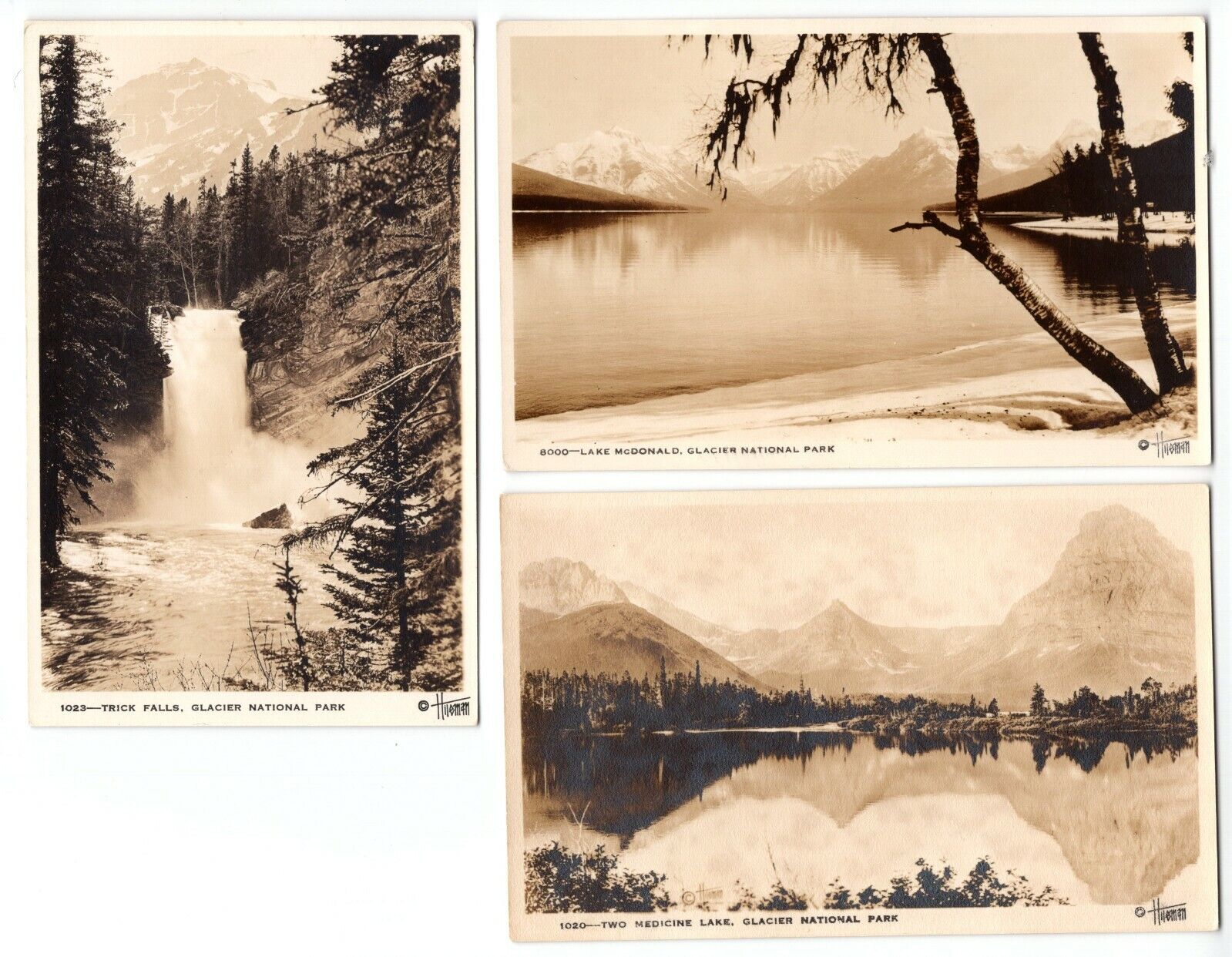 Glacier National Park Trick Falls Two Medicine Lot of 3 Real Photo Poster painting RPPC Postcard