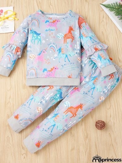 Unicorn Ruffled Top and Pants Set