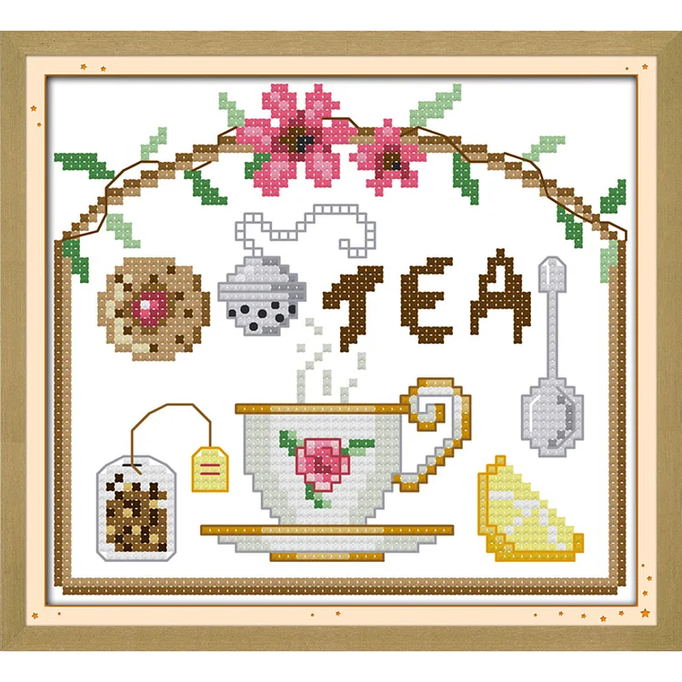 Morning Tea Time 14CT Printed Cross Stitch Kits (17*16CM) fgoby
