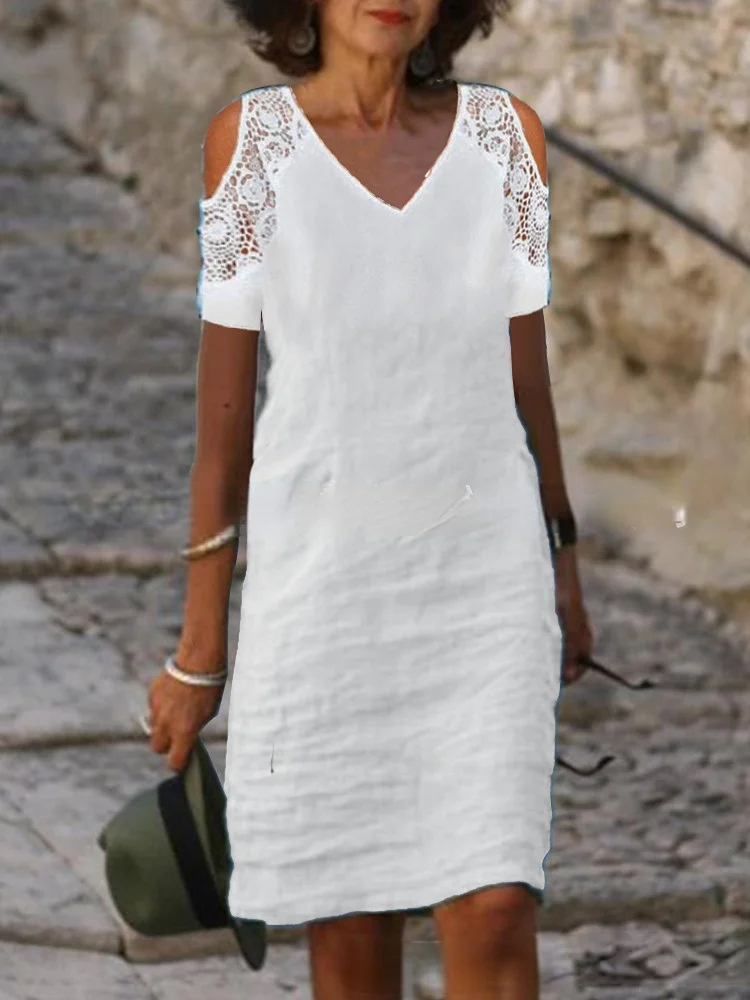 Women's V-neck Off Shoulder Solid Color Dress