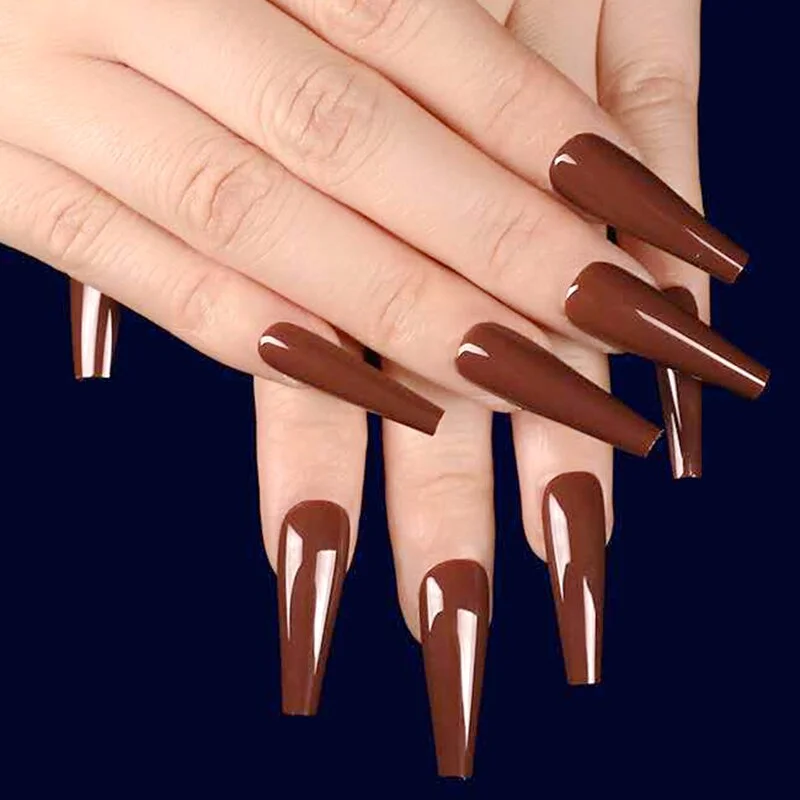 24Pcs Shiny Nude Long Artificial Fake Nails For Design Ballerina Stiletto False Nails DIY Full Cover Finger Tips Manicure Tools-Nail Inspo