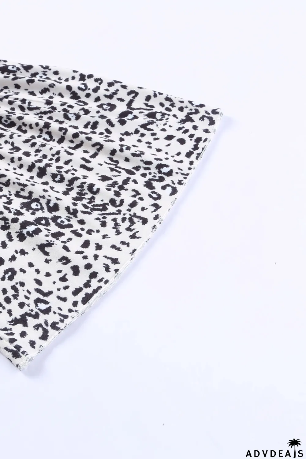 Beige Leopard Bell Sleeve Patchwork Plus Size Top