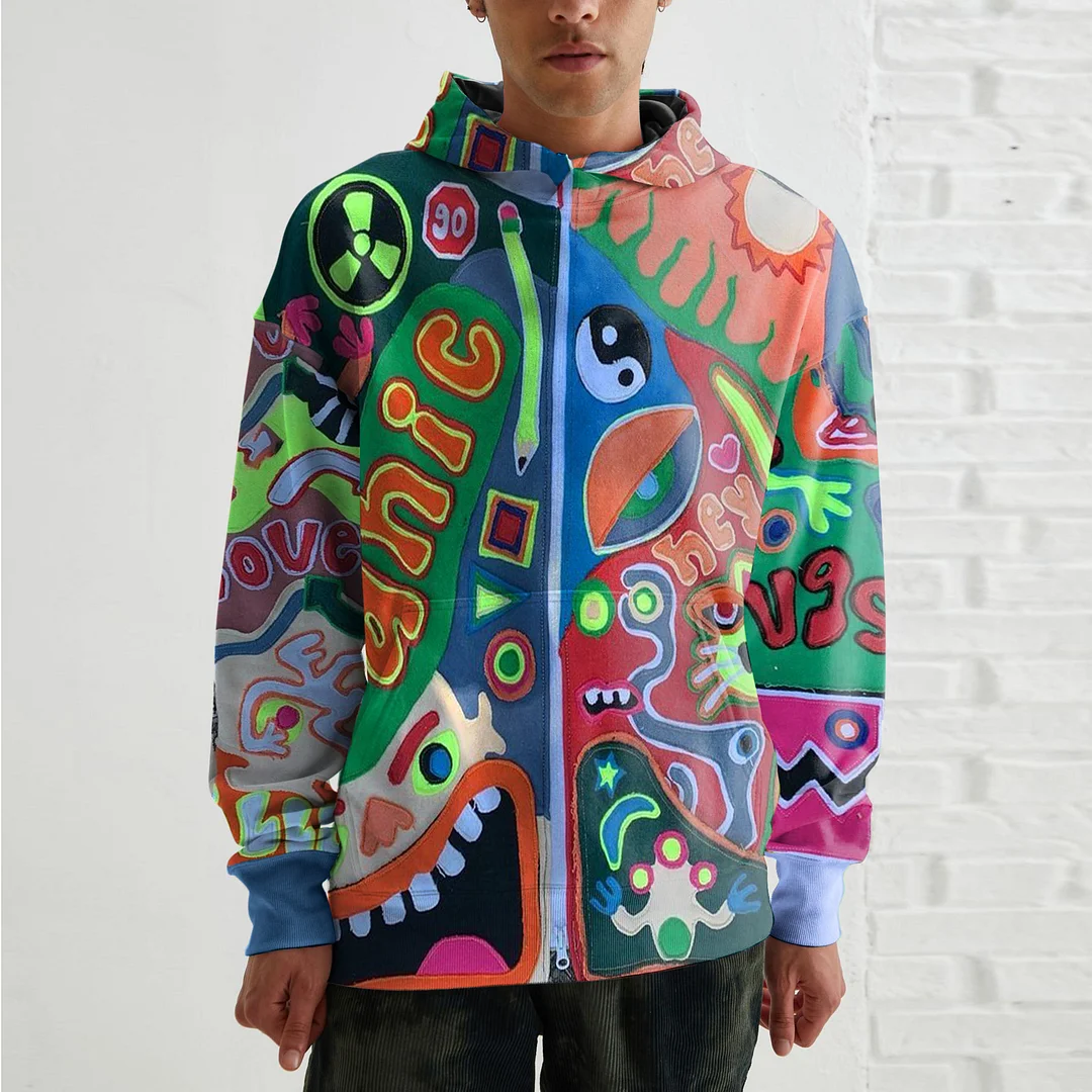 Personalized street style men's funny long-sleeved hooded sweatshirt